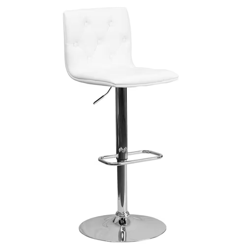 32.25 In. Adjustable Height White Cushioned Bar Stool