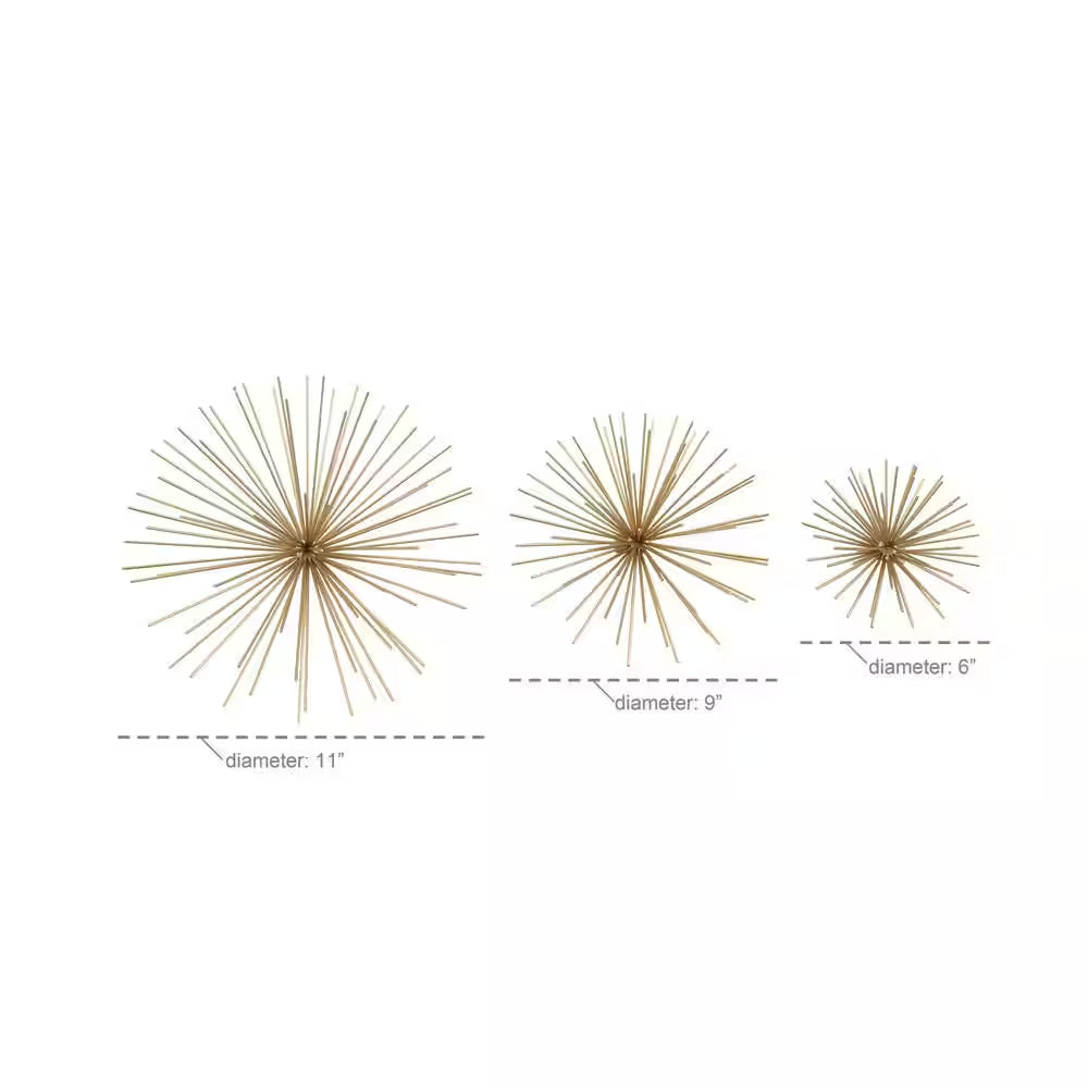 Gold Metal 3D Starburst Wall Decor Set of 3 | Modern Home Accent | Joyfulworld 
