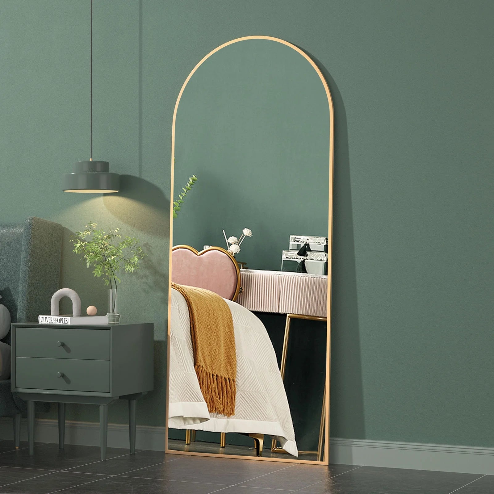 Arched Mirror 64"X21" Full Length Arch Floor Mirror Full Body Mirror Standing Arch Mirror Black