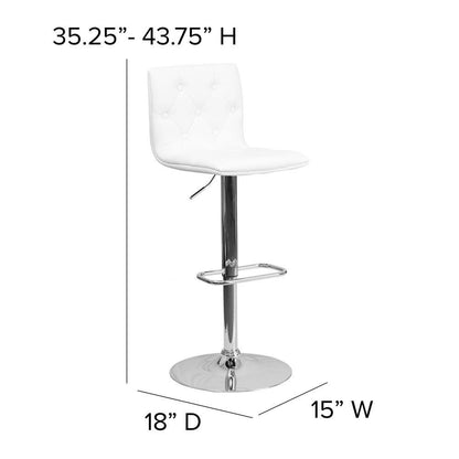 32.25 In. Adjustable Height White Cushioned Bar Stool