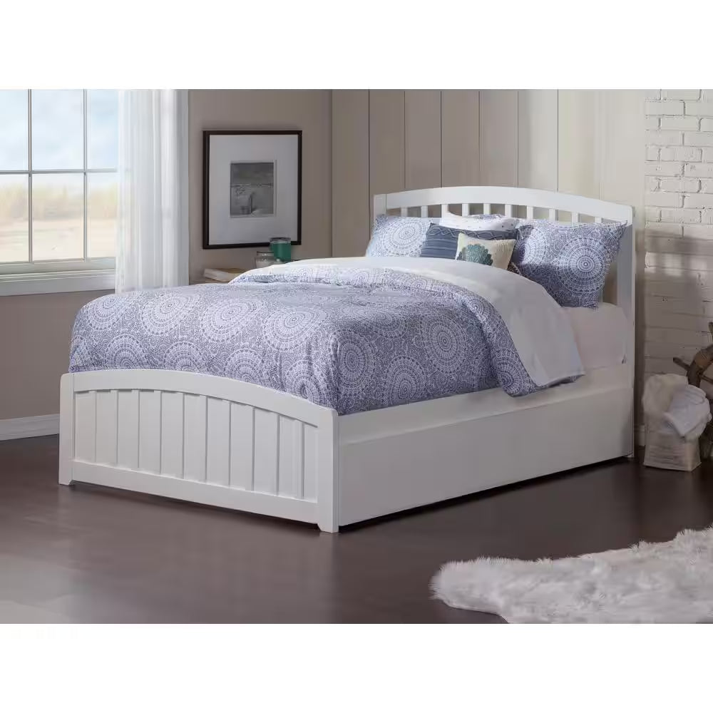 Richmond White Full Platform Bed with Matching Foot Board with Twin Size Urban Trundle Bed