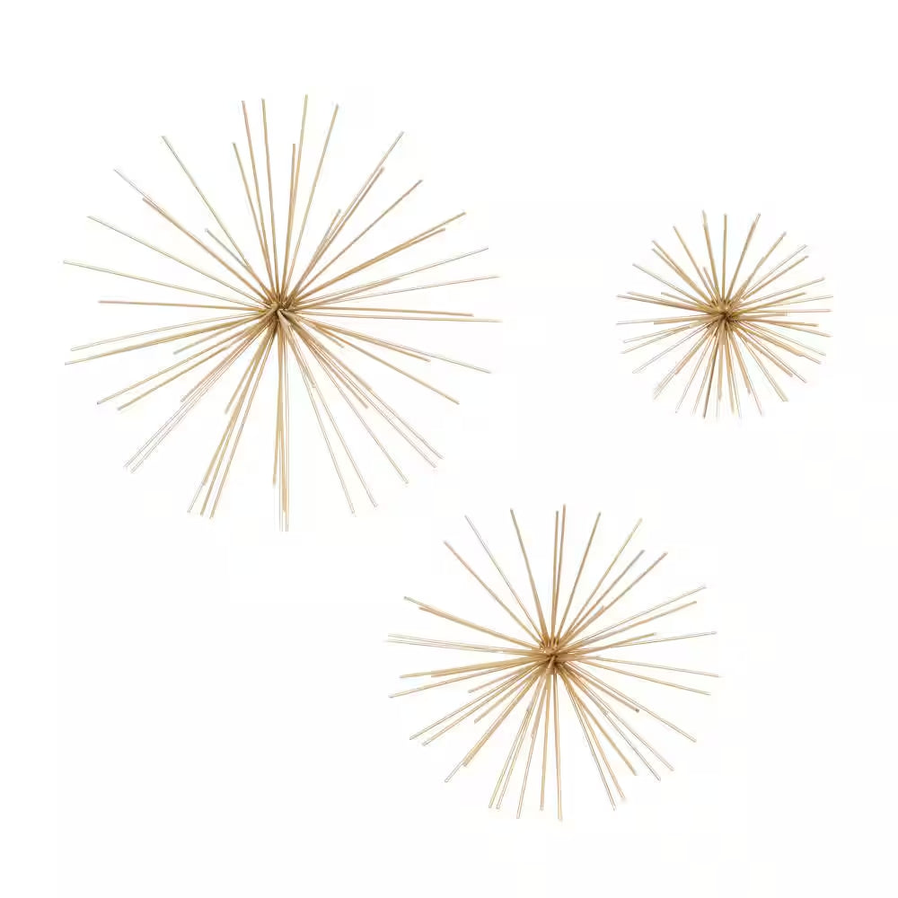 Gold Metal 3D Starburst Wall Decor Set of 3 | Modern Home Accent | Joyfulworld 