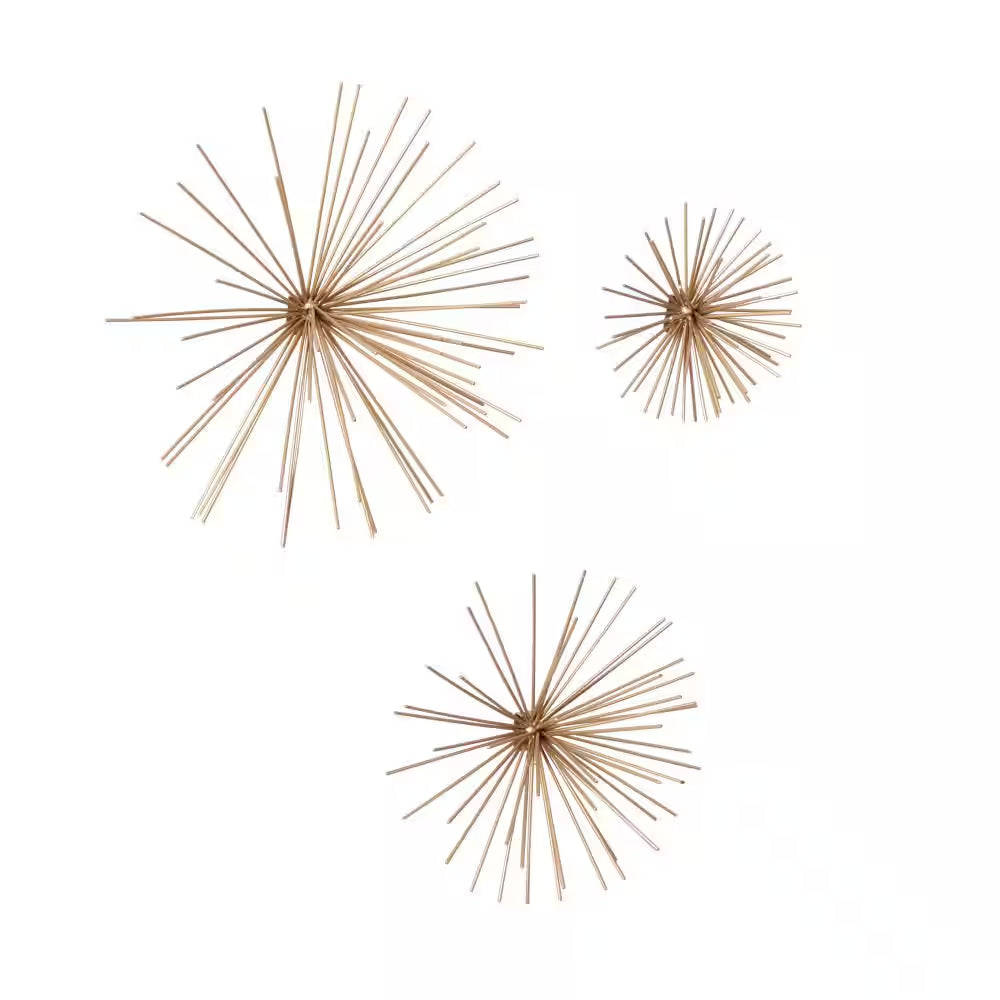 Gold Metal 3D Starburst Wall Decor Set of 3 | Modern Home Accent | Joyfulworld 
