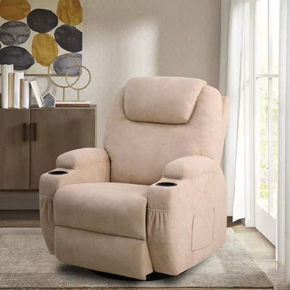 Ultimate Comfort: Big & Tall Beige Linen Recliner Chair with Swivel, Rocking and Power Massage Function