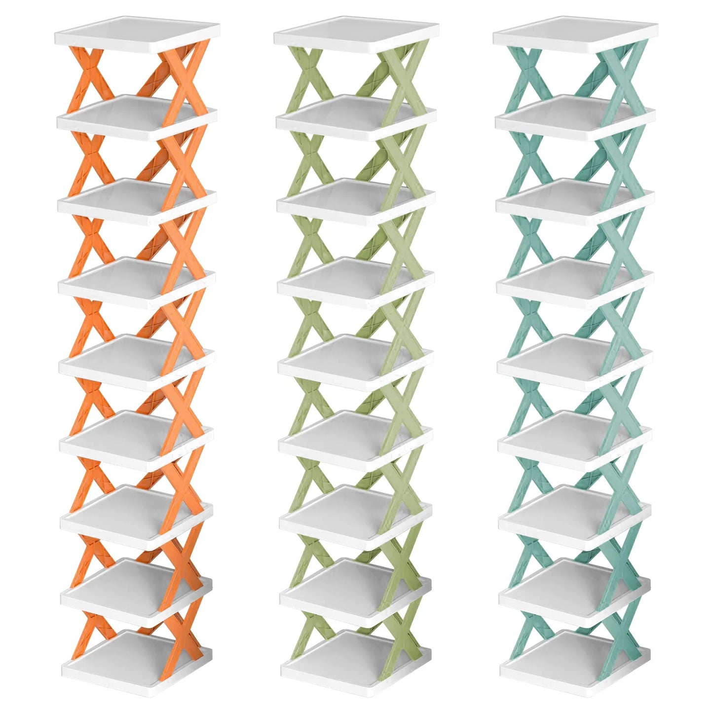 9 Tiers Shoe Rack Organizer, 9 Pairs of Shoes Narrow Entryway Shoe Rack Plastic Vertical Shoe Storage Organizer Space Saving Free Standing Shoes Storage Shelf Closet Hallway, Orange