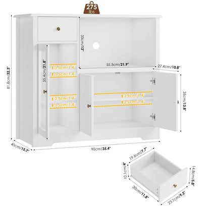 Microwave Cabinet with Hutch, Kitchen Pantry Cabinet Sideboard with Adjustable Shelves and Drawer for Dining Room, White