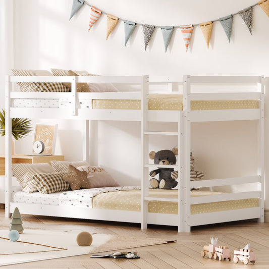 Zimtown Bunk Bed Twin over Twin,Kids Low Floor Bunk Bed with Guard Rails for Children Boys Girls Dormitory Bedroom,No Box Spring Needed,White