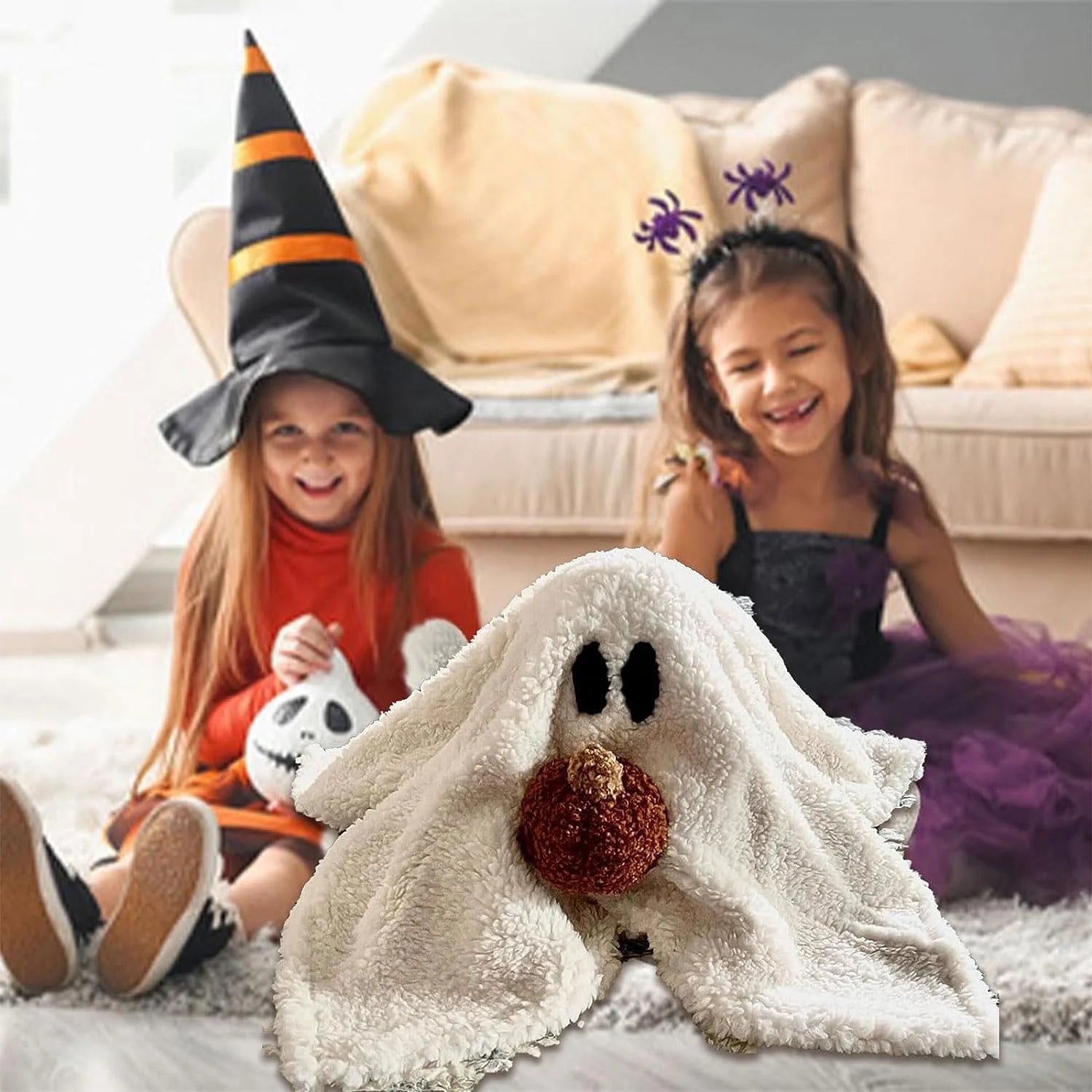 Gus the Ghost with Pumpkin Pillow, 13" Gus the Ghost with Pumpkin Plush, Soft Stuffed Ghost Plush for Kids and Adults