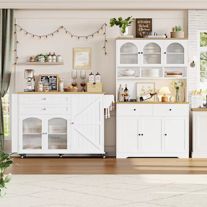 Kitchen Island with Storage, Rolling Kitchen Island on Wheels with Wood Drop Leaf Countertop, Island Table Bar Cart with Spice