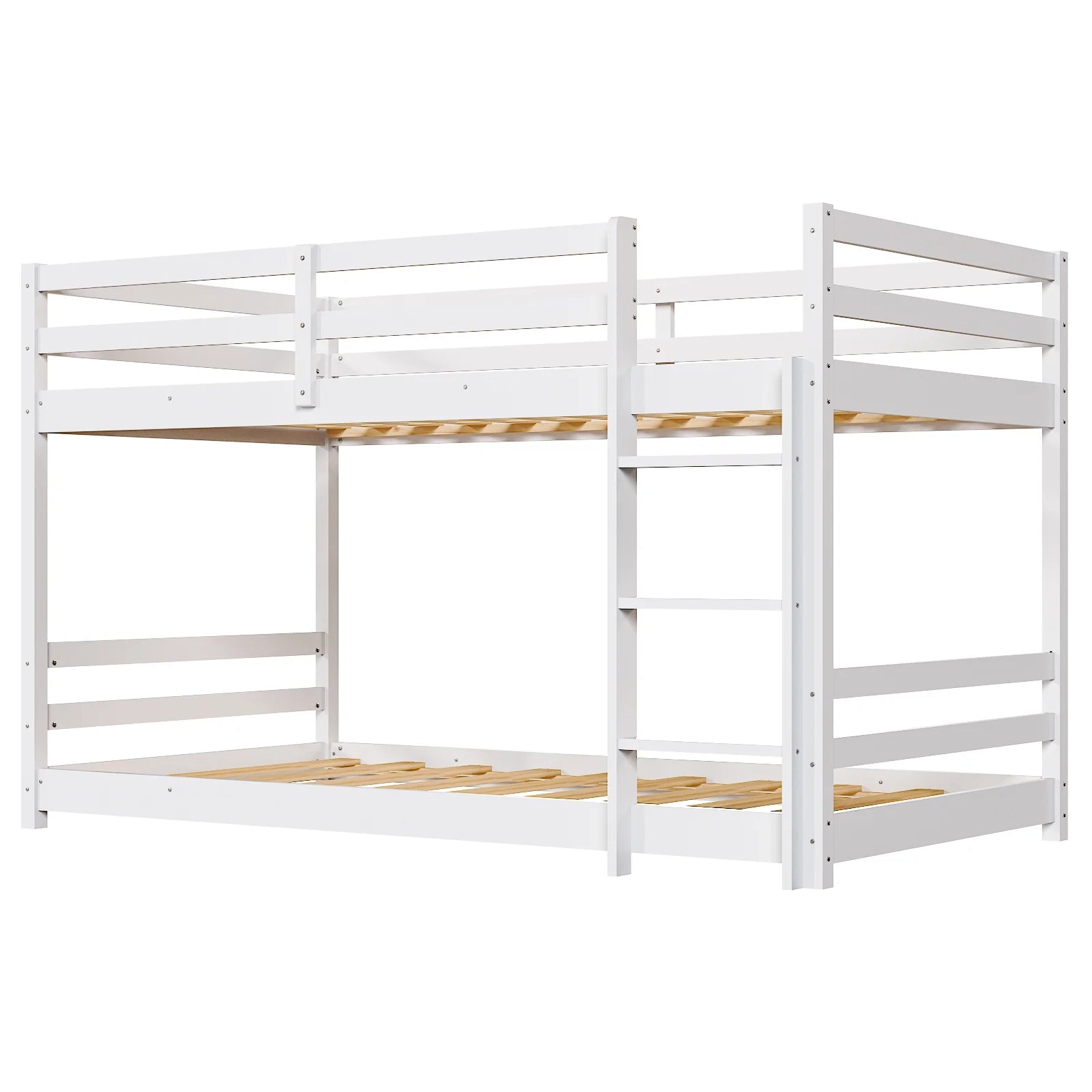 Zimtown Bunk Bed Twin over Twin,Kids Low Floor Bunk Bed with Guard Rails for Children Boys Girls Dormitory Bedroom,No Box Spring Needed,White