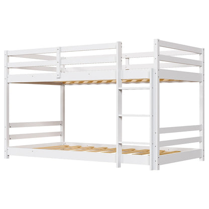 Zimtown Bunk Bed Twin over Twin,Kids Low Floor Bunk Bed with Guard Rails for Children Boys Girls Dormitory Bedroom,No Box Spring Needed,White