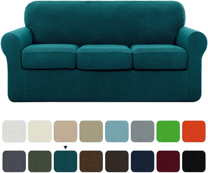 4-Piece Stretch Textured Grid Sofa Cover Slipcover,Separate Cushion Cover(Turquoise, Sofa)