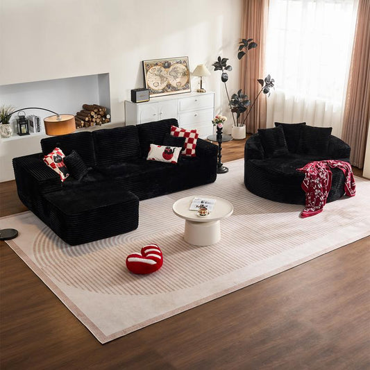 CAODOC Boneless Cloud Sectional L-Shaped Sofa with Comfy round Chaise, Oversized Lounge Chair, Plush Cushions, Fully Assembled, Minimalist Modular Design