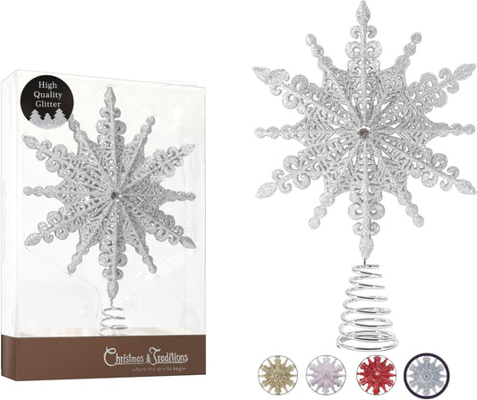 Silver Glittered Filigree Christmas Star Tree Topper - 8 Inch Holiday Home Décor Ornament