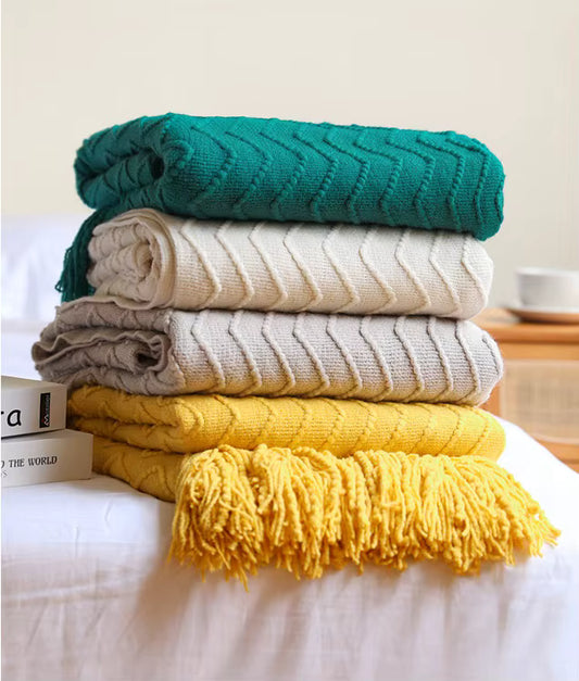 Soft Cozy Vintage Textured Knitted Throw Blankets with Tassels Lightweight Decorative Throws Farmhouse Woven Blanket for Adults