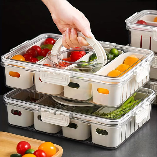 Snack Tray with Handle, Portable Snackle Box Container Veggie Serving Tray, for Travel Party Refrigerator Organize Box