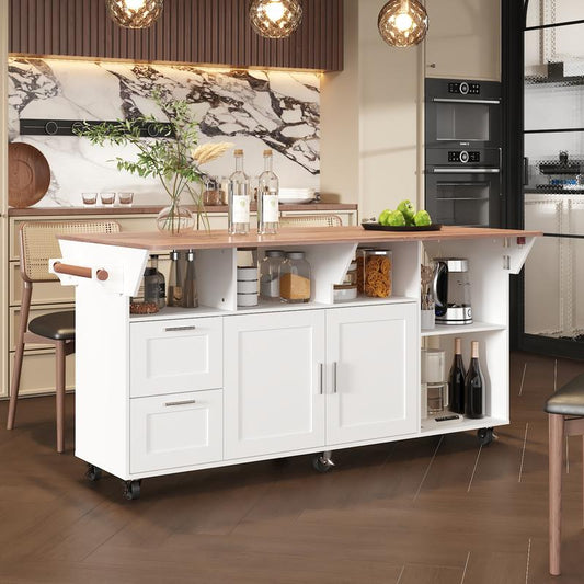 MIDHAM Kitchen Island 54" Large Rolling Kitchen Island Cart on Wheels with Drop Leaf Breakfast Bar Spice Towel Rack Mobile Island Table for Kitchen with Storage, Moveable Cabinet Drawer