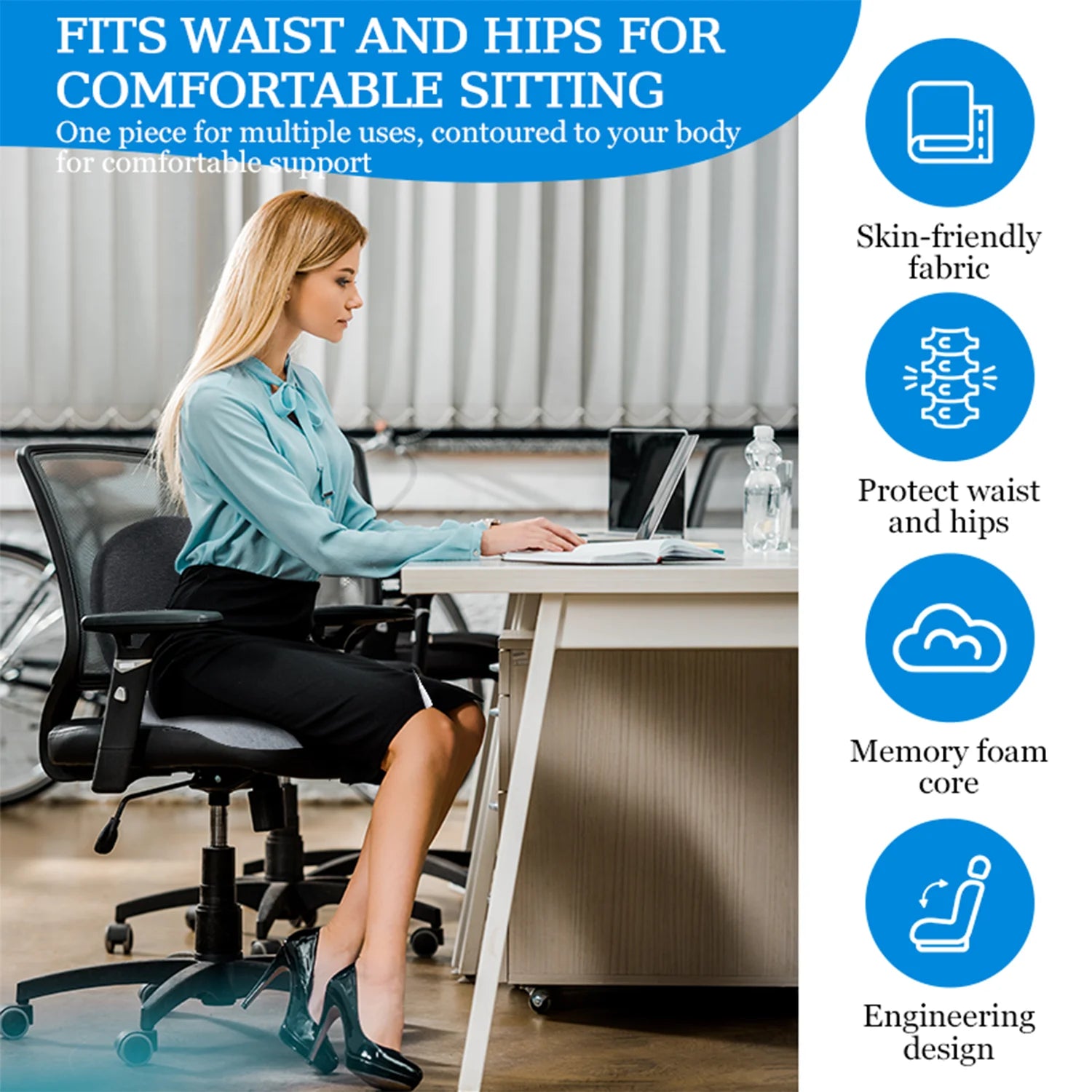 Ergonomic Memory Foam Seat Cushion for Office Chairs and Truck Drivers - Alleviates Back, Tailbone, and Sciatica Pain