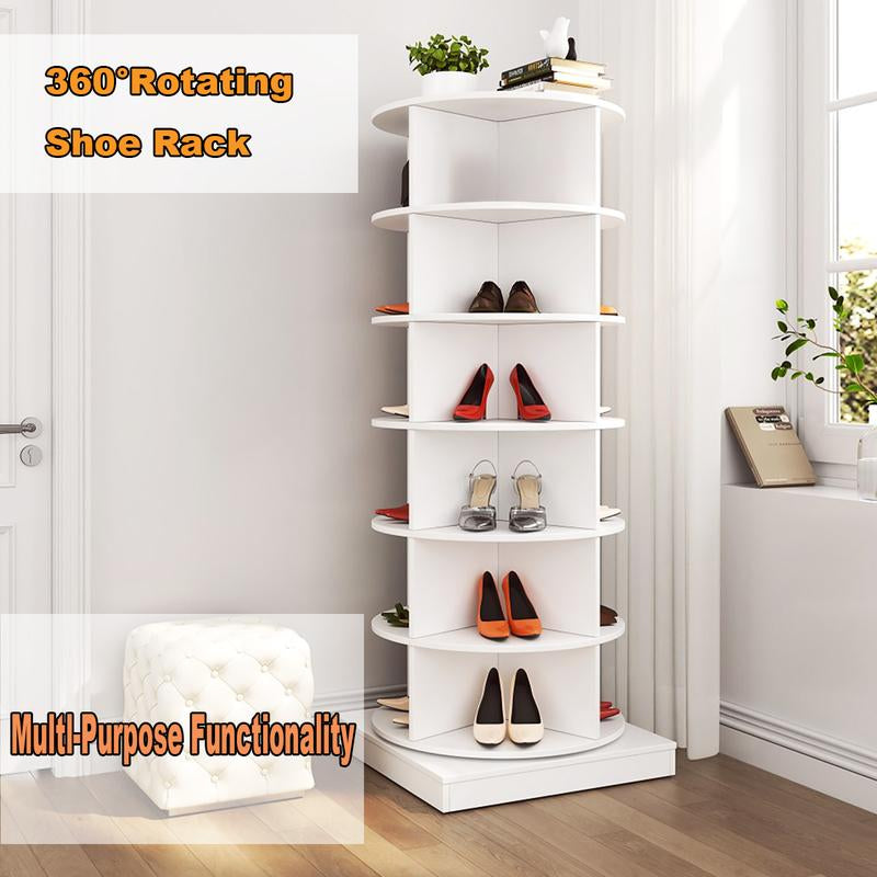 6 Tiers Revolving Free Standing Shoe Storage Organizer,360° Wood Rotating Shoe Rack,Storage Rack Cabinet Tower for Entryway Living Room Hallway,Bedroom/Living Room Furniture,Indoor Furniture