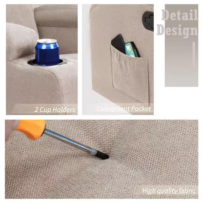 Ultimate Comfort: Big & Tall Beige Linen Recliner Chair with Swivel, Rocking and Power Massage Function