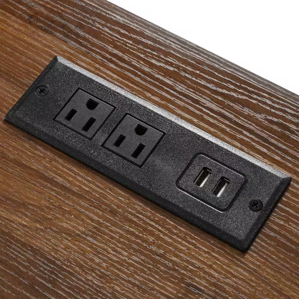 Wood 53.7 In. Kitchen Island with Power Outlet, 2-Sliding Barn Door, Drop Leaf and Wheels, White/Brown