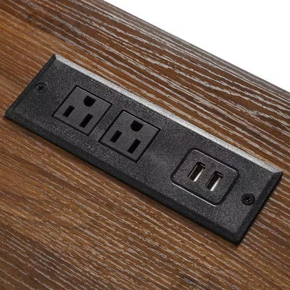 Wood 53.7 In. Kitchen Island with Power Outlet, 2-Sliding Barn Door, Drop Leaf and Wheels, White/Brown