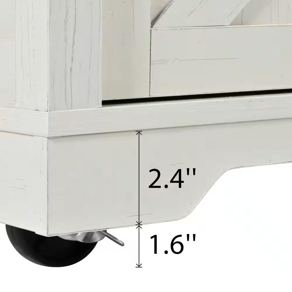 Wood 53.7 In. Kitchen Island with Power Outlet, 2-Sliding Barn Door, Drop Leaf and Wheels, White/Brown