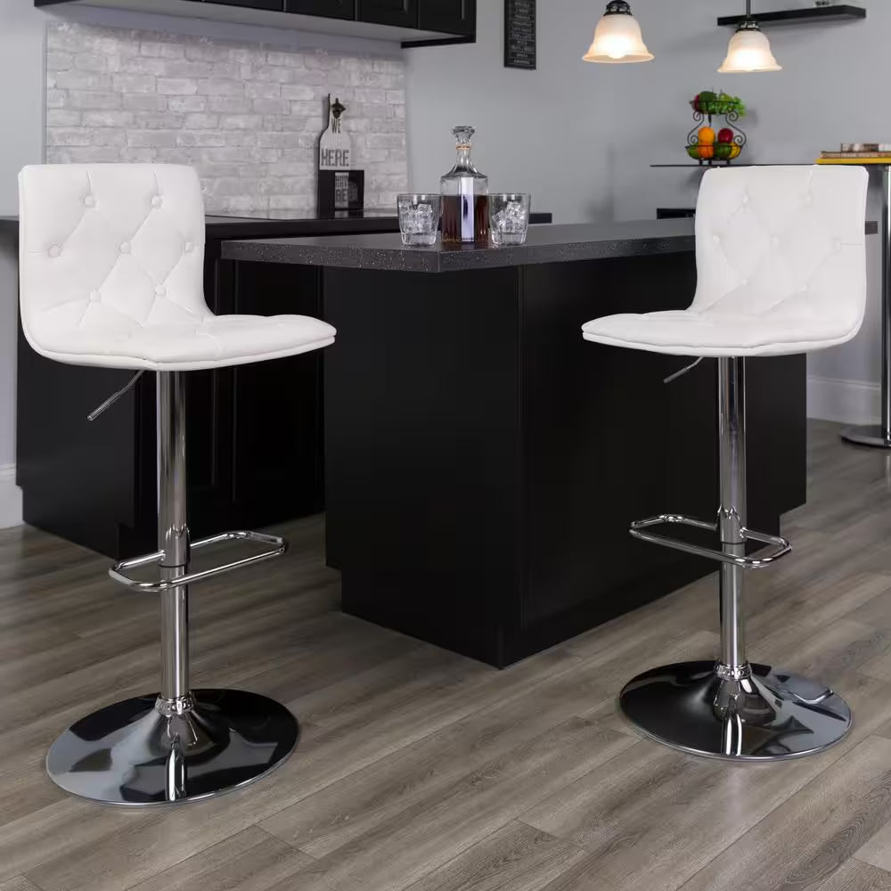 32.25 In. Adjustable Height White Cushioned Bar Stool