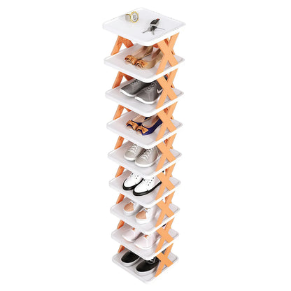 9 Tiers Shoe Rack Organizer, 9 Pairs of Shoes Narrow Entryway Shoe Rack Plastic Vertical Shoe Storage Organizer Space Saving Free Standing Shoes Storage Shelf Closet Hallway, Orange