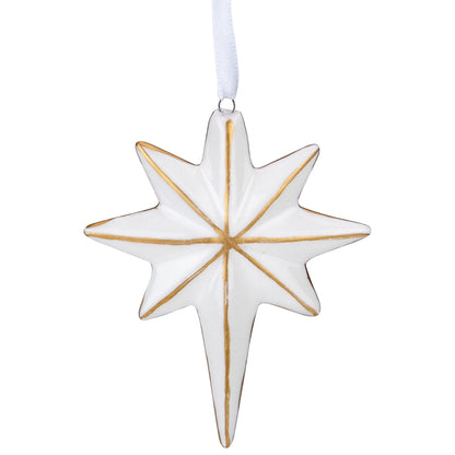 Star Hanging Christmas Ornament - 4" - White and Gold