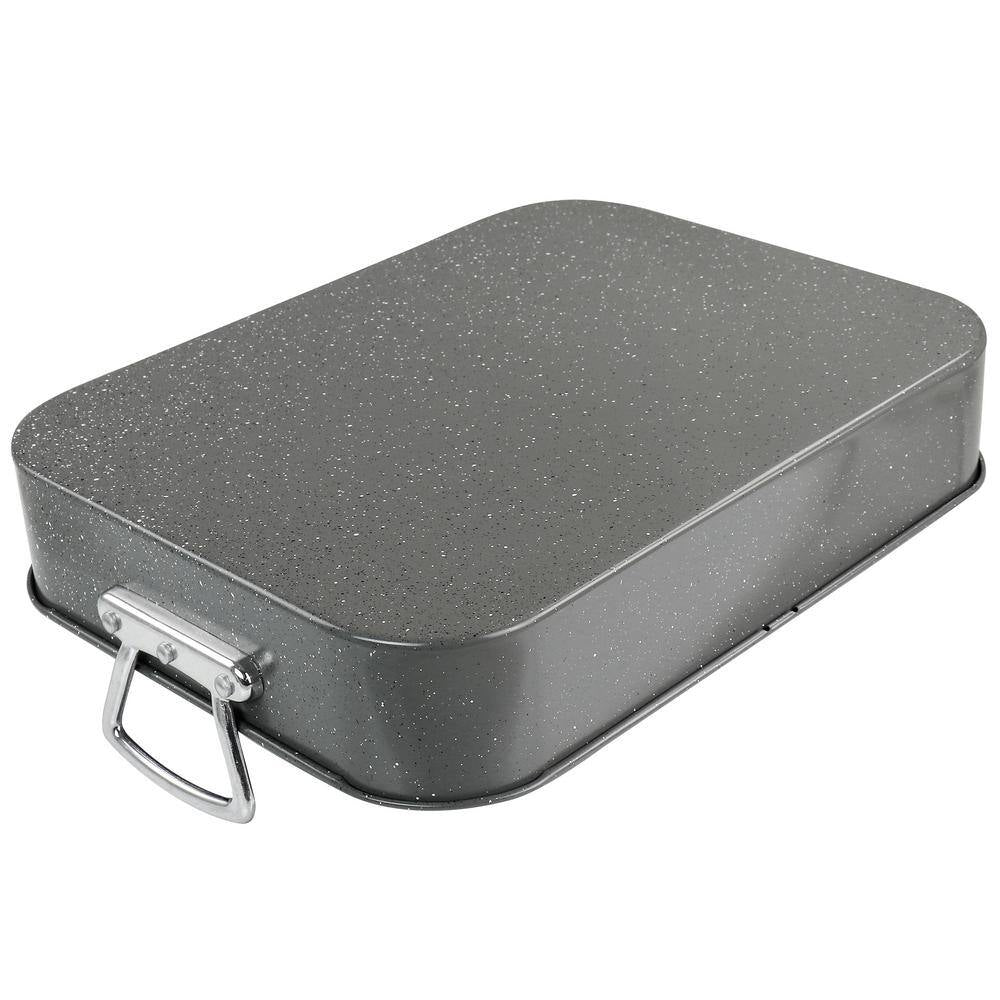 Greystone 12 Qt. Speckled Grey Carbon Steel Turkey Roasting Pan Set with Rack