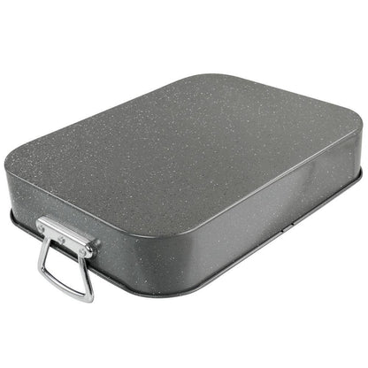 Greystone 12 Qt. Speckled Grey Carbon Steel Turkey Roasting Pan Set with Rack
