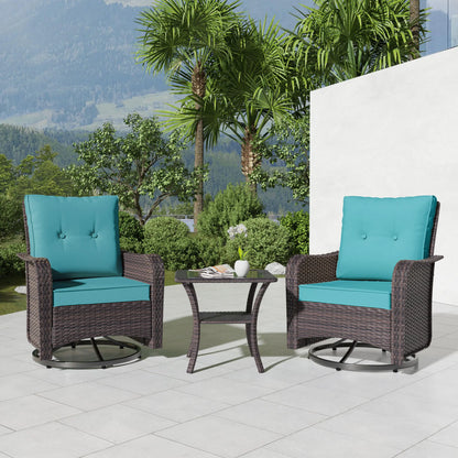 3-Piece Patio Furniture Set with Swivel Rocking Chairs & Table – Outdoor Rattan Porch Lounge Set