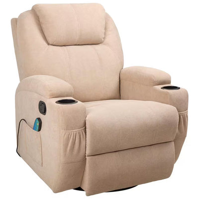 Ultimate Comfort: Big & Tall Beige Linen Recliner Chair with Swivel, Rocking and Power Massage Function