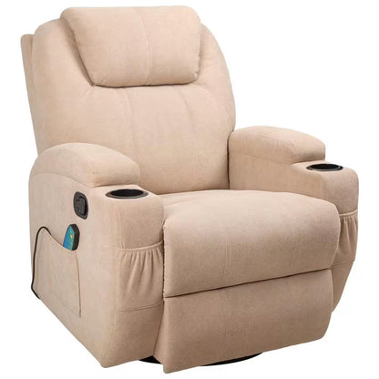 Ultimate Comfort: Big & Tall Beige Linen Recliner Chair with Swivel, Rocking and Power Massage Function