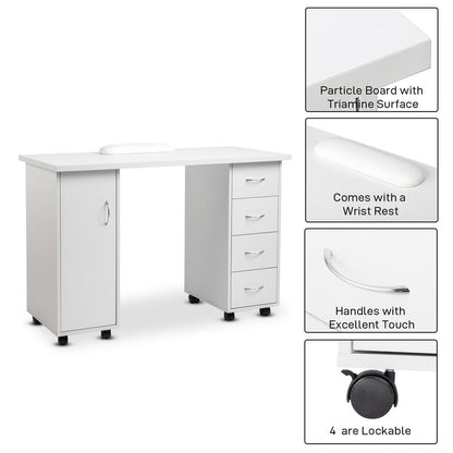 Manicure Table Nail Desk Workstation W/Cabinet, Drawers, Nail Salon Desk Beauty Spa Salon Home Wooden Technician Workstation Nail Art Equipment