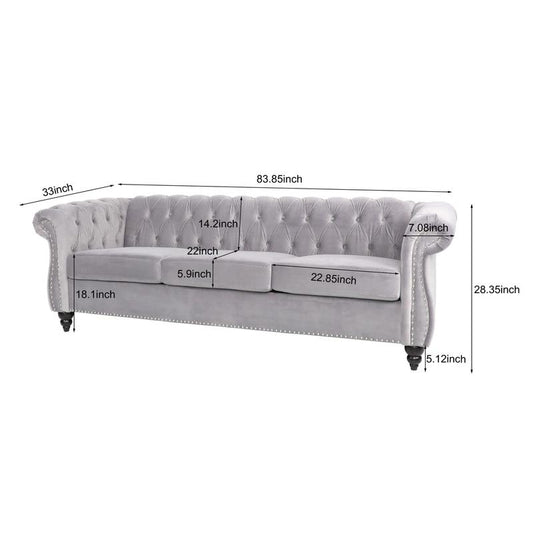 Giratree Furniture 78" 3-Seater Velvet Sofa | Tufted Back Chesterfield Upholstered Couch | Ideal for Living Room, Apartment, Office, Reception, Lounge, Small Spaces
