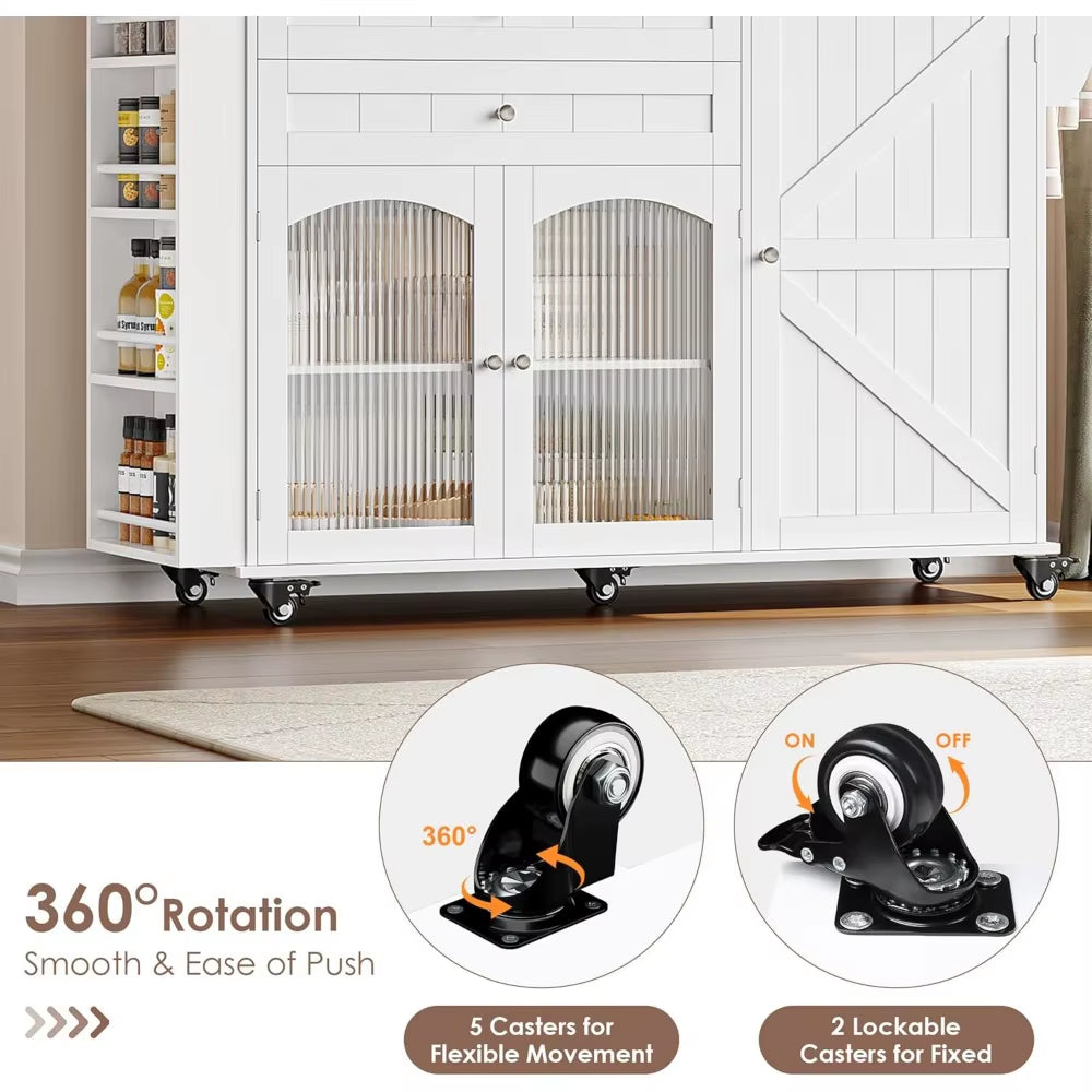 Kitchen Island with Storage, Rolling Kitchen Island on Wheels with Wood Drop Leaf Countertop, Island Table Bar Cart with Spice