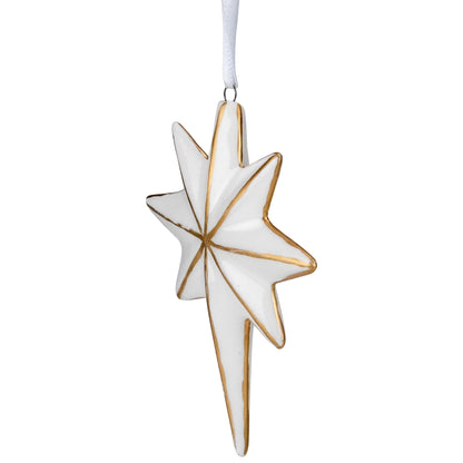 Star Hanging Christmas Ornament - 4" - White and Gold