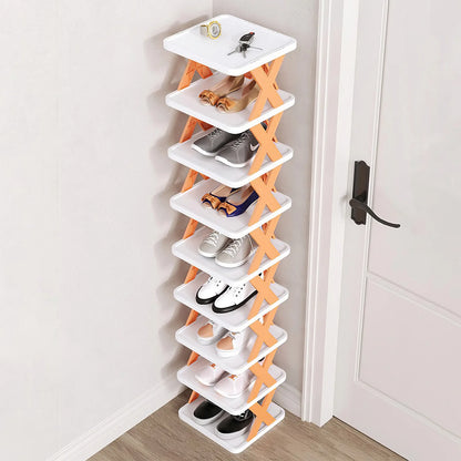 9 Tiers Shoe Rack Organizer, 9 Pairs of Shoes Narrow Entryway Shoe Rack Plastic Vertical Shoe Storage Organizer Space Saving Free Standing Shoes Storage Shelf Closet Hallway, Orange