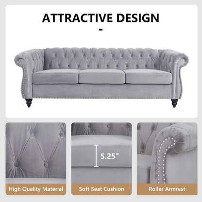 Giratree Furniture 78" 3-Seater Velvet Sofa | Tufted Back Chesterfield Upholstered Couch | Ideal for Living Room, Apartment, Office, Reception, Lounge, Small Spaces