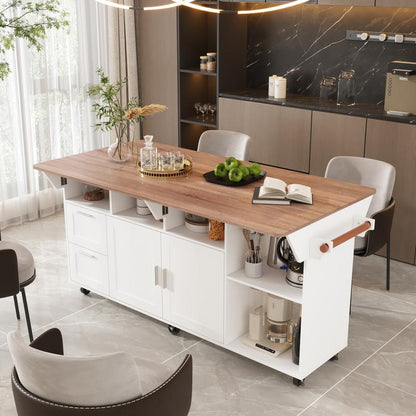 MIDHAM Kitchen Island 54" Large Rolling Kitchen Island Cart on Wheels with Drop Leaf Breakfast Bar Spice Towel Rack Mobile Island Table for Kitchen with Storage, Moveable Cabinet Drawer
