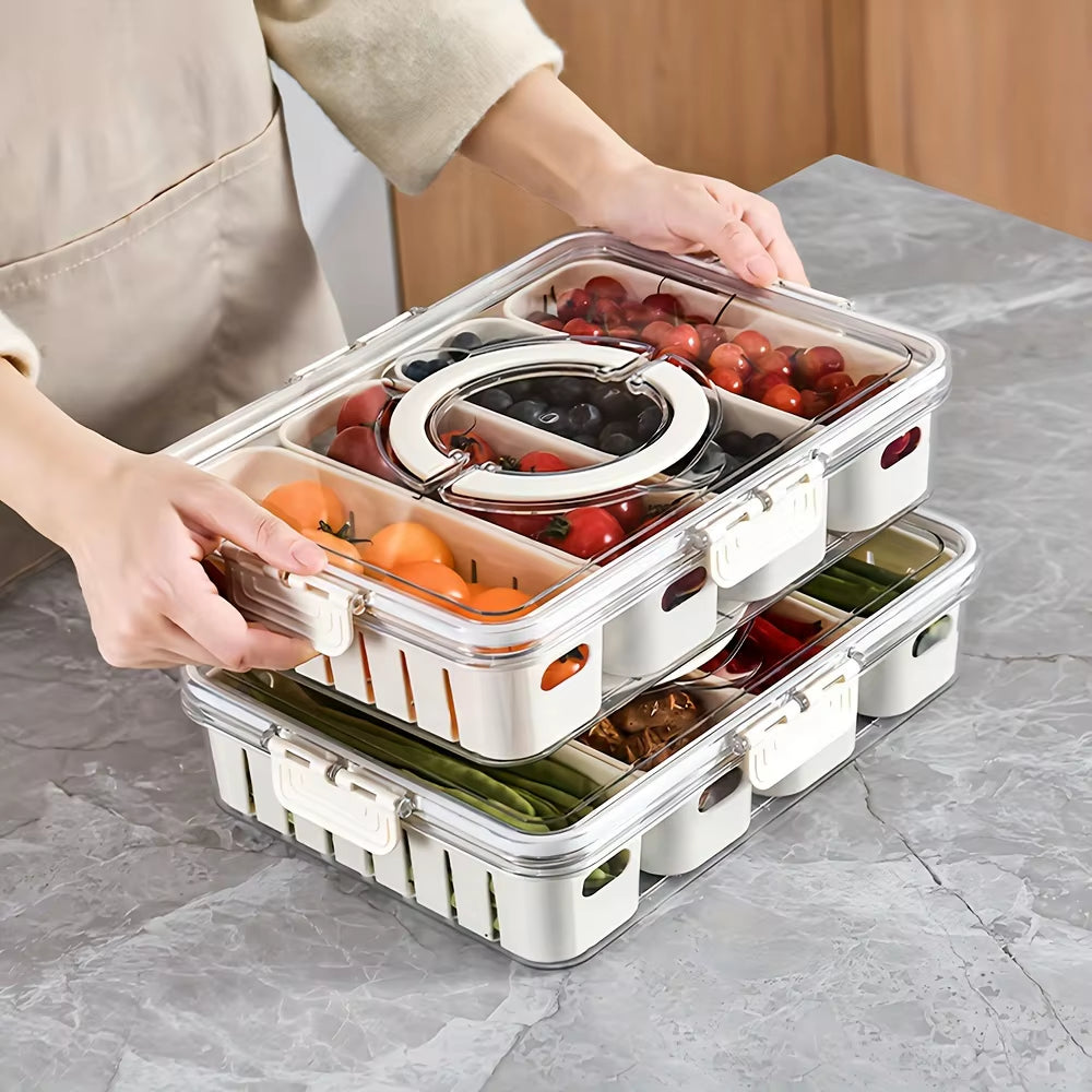 Snack Tray with Handle, Portable Snackle Box Container Veggie Serving Tray, for Travel Party Refrigerator Organize Box