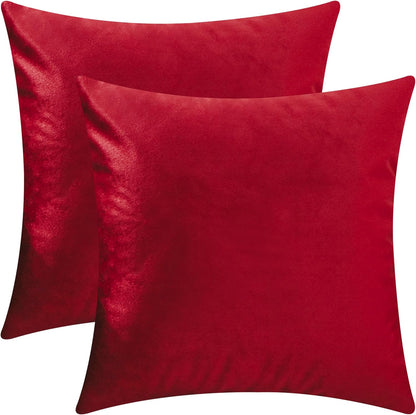 Set of 2 Modern Velvet Throw Pillow Covers in Ruby Red, 18x18 Inches, for Couch and Bedroom Décor, Ideal for Weddings and Holiday Celebrations