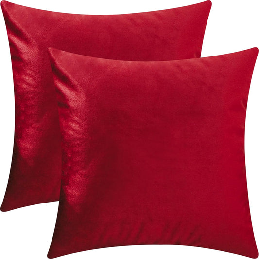 Set of 2 Modern Velvet Throw Pillow Covers in Ruby Red, 18x18 Inches, for Couch and Bedroom Décor, Ideal for Weddings and Holiday Celebrations