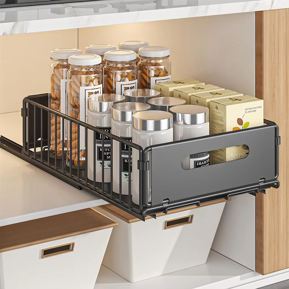 Maximize Your Space with Our Easy Installation Slide-Out Kitchen Storage Rack for Spice and Seasoning Organization