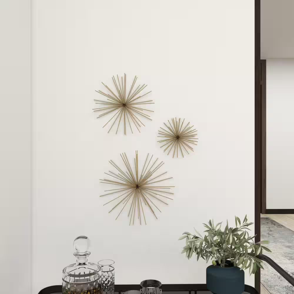 Gold Metal 3D Starburst Wall Decor Set of 3 | Modern Home Accent | Joyfulworld 