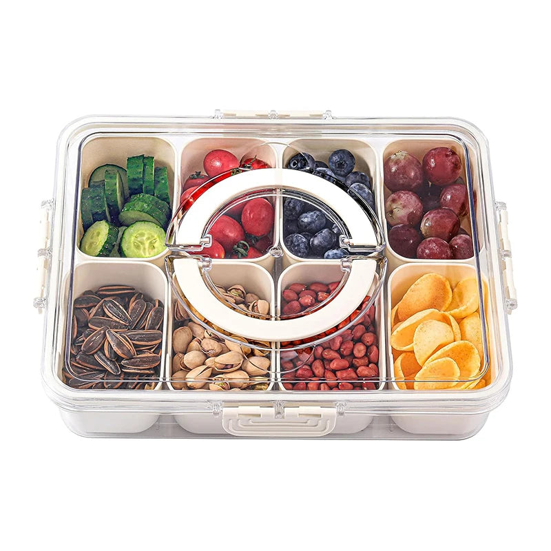 Divided Serving Tray with Lid and Handle Portable Snackle Box Charcuterie Container for Party Veggies Fruit Nuts Candy Picnic