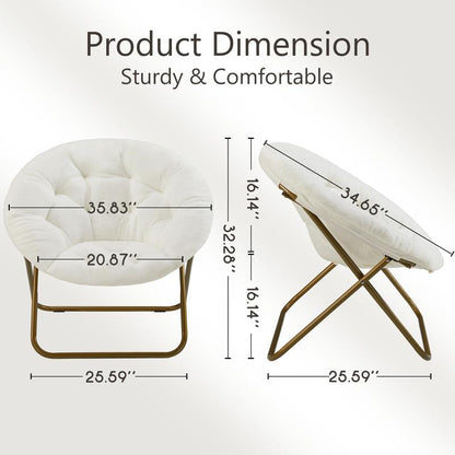 Cozy Saucer Chairs Faux Fur Living Room Reading Lounge Furniture Folding Comfy with Soft Thick Padded Seat Metal Frame Modern Style for Bedroom Home