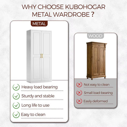 71" Metal Armoire Wardrobe Closet with 2 Doors, Tall Wardrobe Cabinet with Hanging Rod and Adjustable Shelves